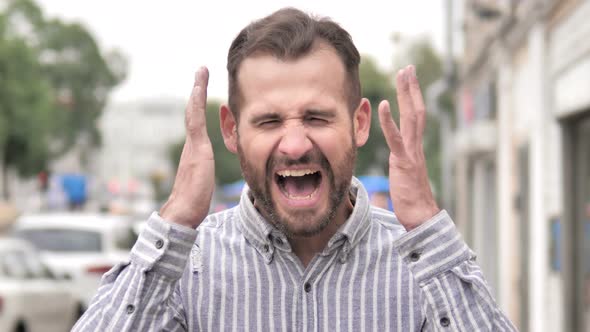 Angry Beard Casual Man Screaming Outdoor