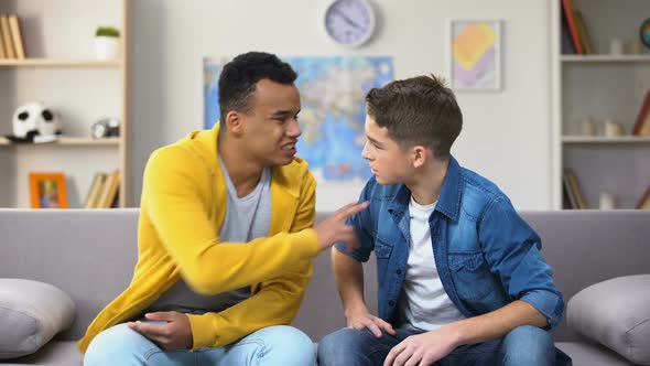 Emotional Multiracial Teenage Friends Having Quarrel, Lack of Understanding