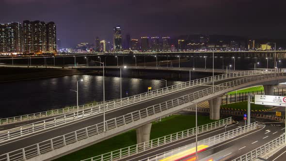 Macau Traffic Cityscape Night Timelapse Pan Up