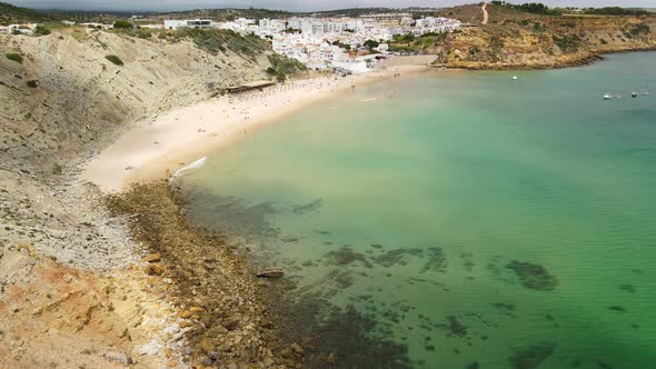 Aerial footage of the town of Burgau in Lagos, Algarve