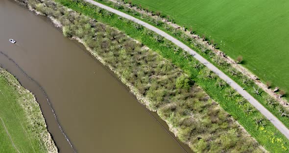 Aerial view of river Linge, Betuwe, Gelderland, Netherlands