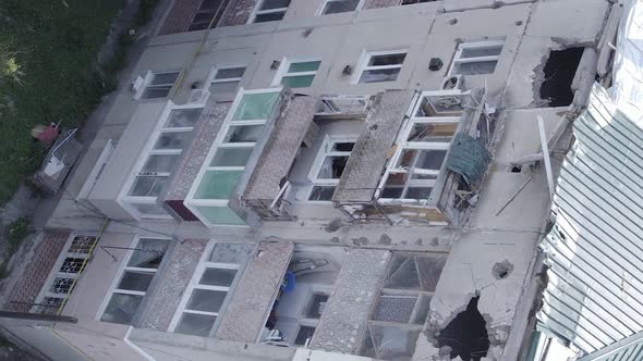 Vertical Video of a Building Bombed During the War in Makariv Ukraine