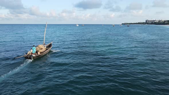 Boats in the Ocean Near the Coast of Zanzibar Tanzania Slow Motion