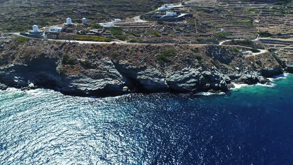 Kastro Sifnou beach on Sifnos island in cyclades in Greece from the sky