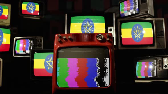 Flag of Ethiopia on Retro TVs.