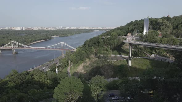 The Architecture of Kyiv. Ukraine: Monument To Volodymyr the Great. Aerial View, Slow Motion, Flat