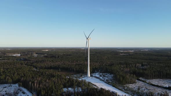 Wind Turbine in a Winter Forest Landscape