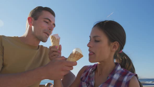 Young adult couple relaxing at the seaside