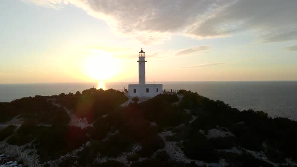 Aerial View of Lefkada Light House at Sunset