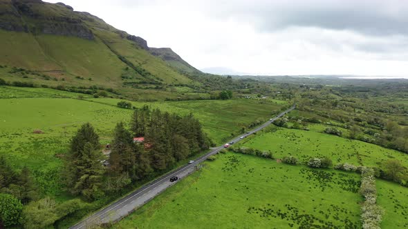 Aerial View of the N16 Next to Glencar Lough in Ireland