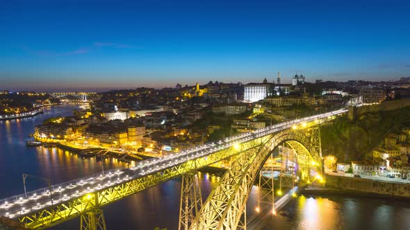 Timelapse of Ponte D. Luis I Bridge at night