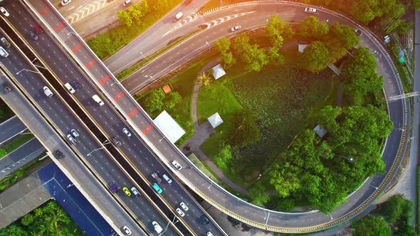 4K : Aerial view shot of fast moving Highway road