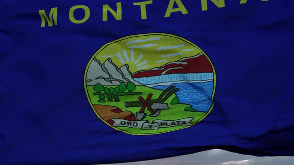 Flag of Montana Waving in the Wind Against Deep Beautiful Clouds Sky