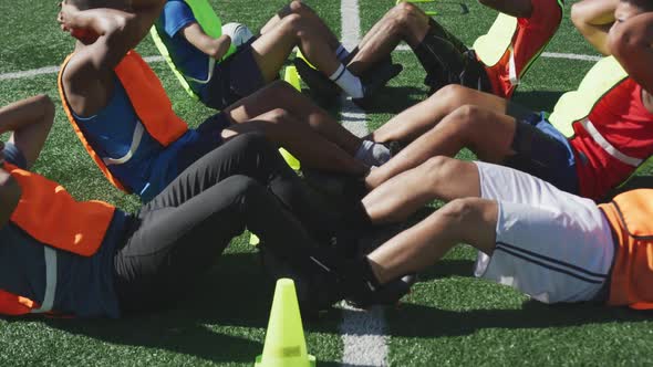 Soccer players training on field