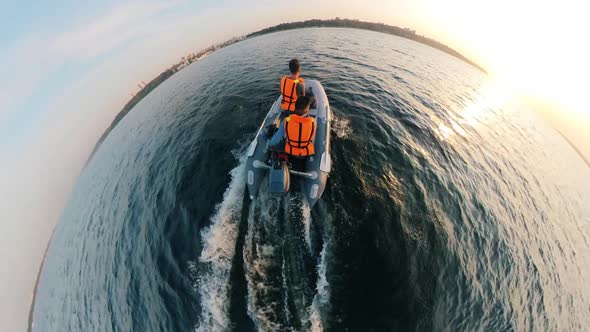 Half-circle View of the Autoboat Being Handled By Two Men