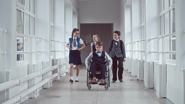 Middle School Student in Wheelchair in Hallway