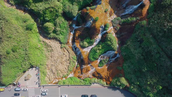 Golden Waterfall in Jiufen, Taiwan.