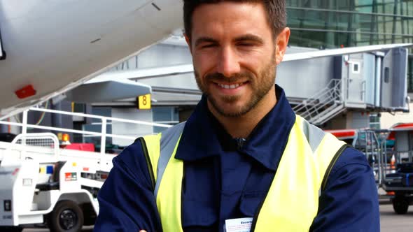 Portrait of aircraft marshaller smiling