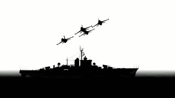 Silhouette Warship and Warplanes