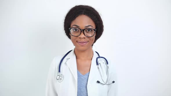 Portrait of a smiling African American female doctor. Happy black woman nurse 