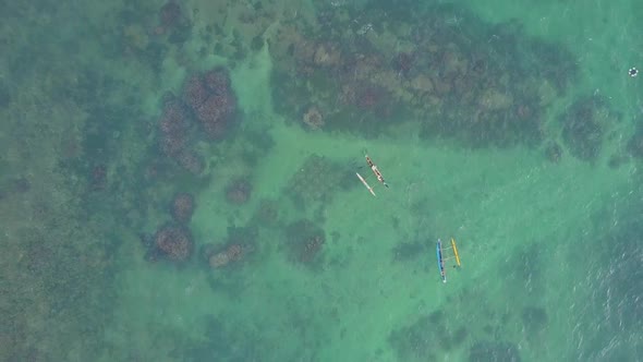 Little Boats Sail on Clear Azure Ocean Aerial View