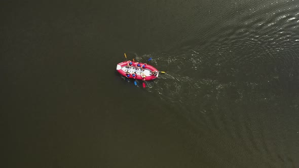 Rafting in River Aerial Top View