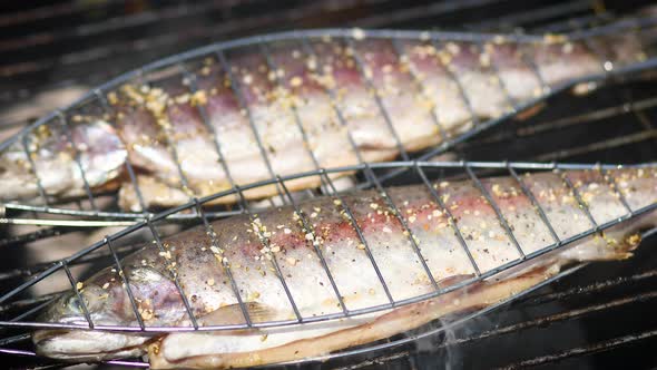 Tasty Whole Fishes Placed on Barbecue Grill