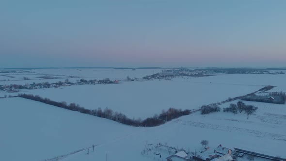 Evening Winter Field Aerial