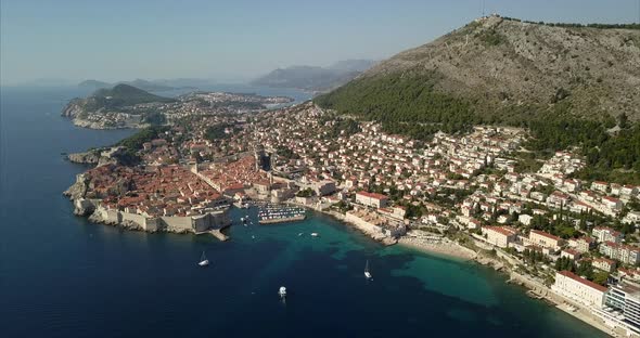 Incredible view of Dubrovnik Old Town with aerial footage on a sunny day