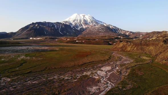 Aerial Survey - Volcanic Landscape in the Area of Ichinsky Volcano, Kamchatka Peninsula, Russia