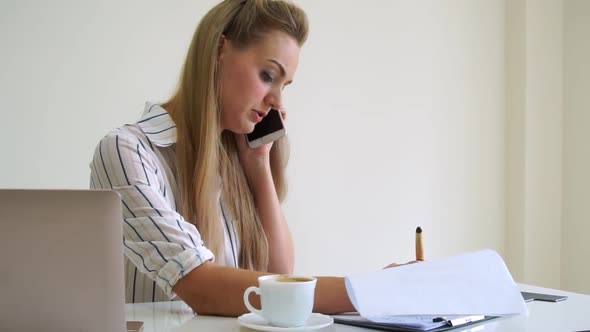 Blonde Business Woman Working at Modern Office