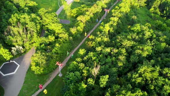 Cable car attraction aerial arc view, Kharkiv city