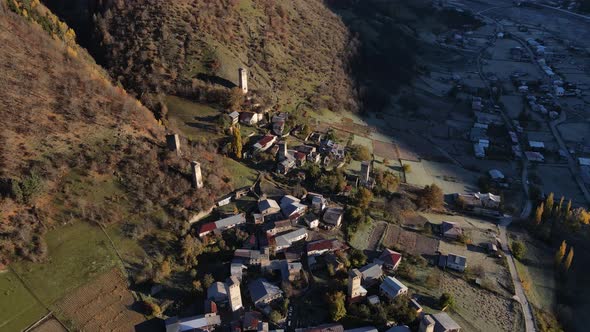 Historical Watch Towers in a Village in the Mountains Georgia Svaneti