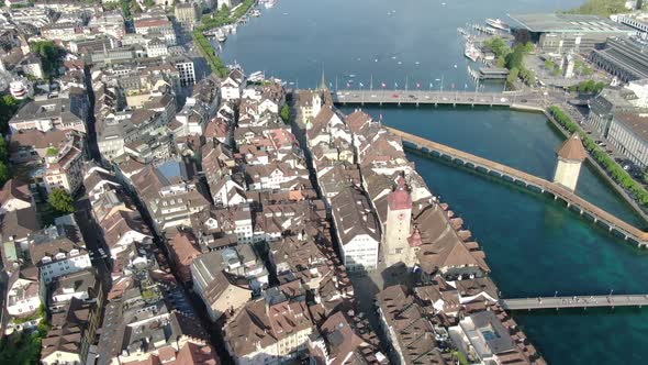 Aerial shot of Lucerne city center in Switzerland, Europe