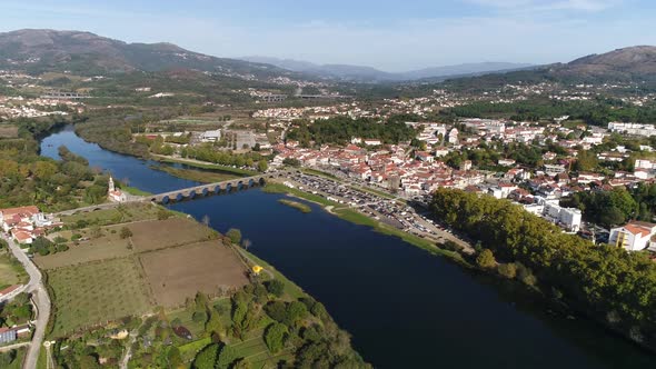 Aerial View City of Ponte de Lima and River Lima, Portugal