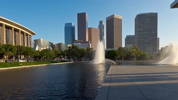 Downtown Los Angeles and Fountains Day Dolly Zoom Hyperlapse