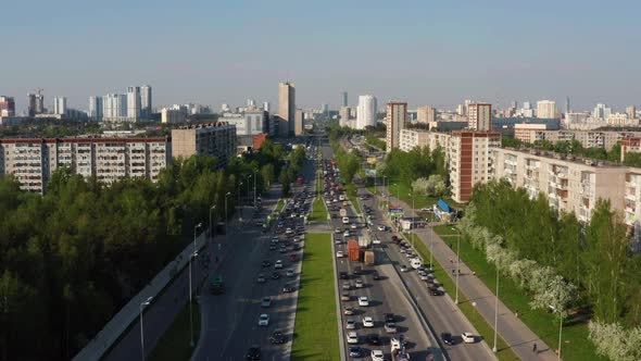 Aerial View of Car Traffic in the City