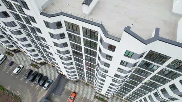 Aerial Top View of a Newly Modern MultiStorey Building Apartments Exterior