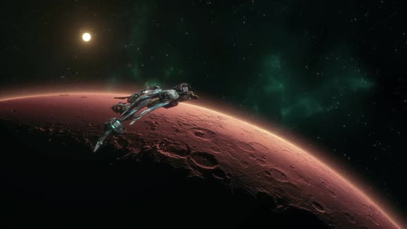 Spaceship Leaving Orbit from an Alien World and Heading Off into Deep Space alt