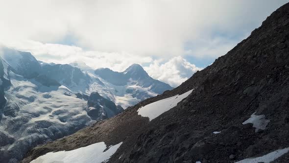 Alpin world in the swiss region Bern with the glacier in summer