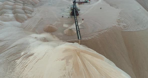 Salt Piles, Aerial View of Industrial Quarries, Conveyor in Salt Pits, Mining of Salt, Conveyor Line