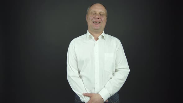 Bald Actor Plays Role of Satisfied Man with Happy Smile