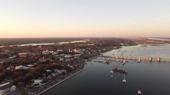 Aerial Footage Of St Augustine Florida And Bridge Over River