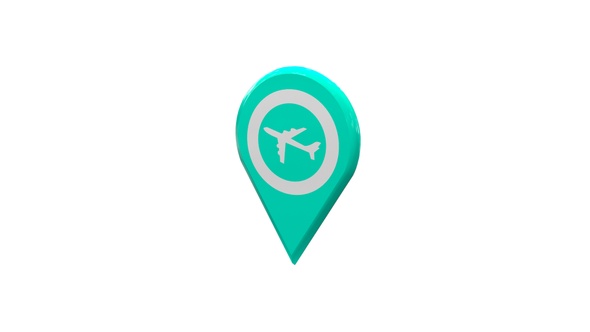 Cyan Airport Map Location 3D Pin Icon V8