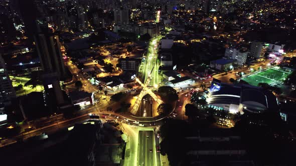 Night scape of famous avenue at downtown Goiania Brazil. 