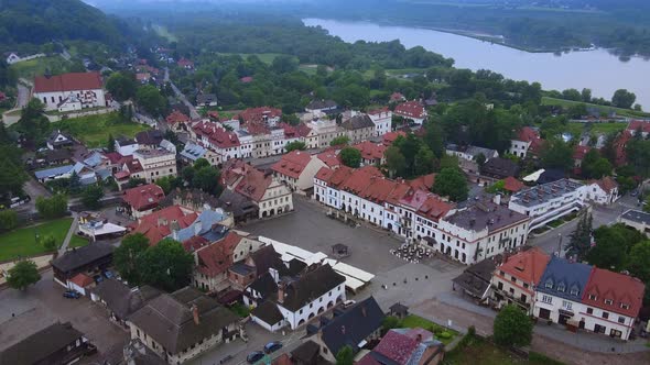 Aerial Footage of Kazimierz Dolny City Center in Poland