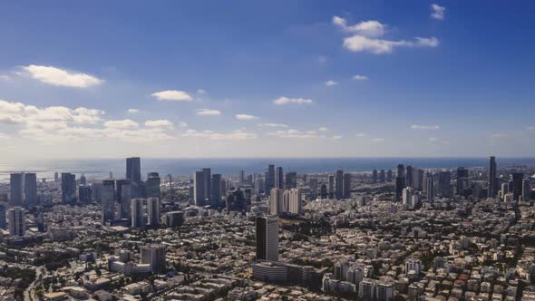 Modern city aerial business skyline and skyscrapers hyper lapse (Tel Aviv, Israel)  4k drone footage