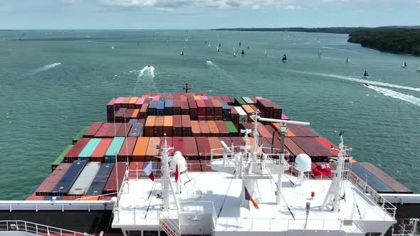 Fully Loaded Container Ship at Sea Transporting Cargo Around the World