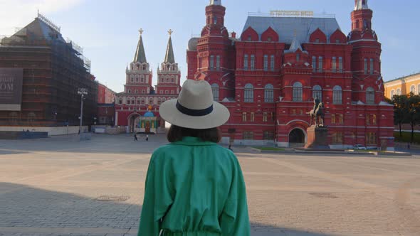Girl in a hat strolling on Red Square