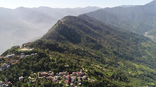 Pelling in India in the state of Sikkim seen from the sky